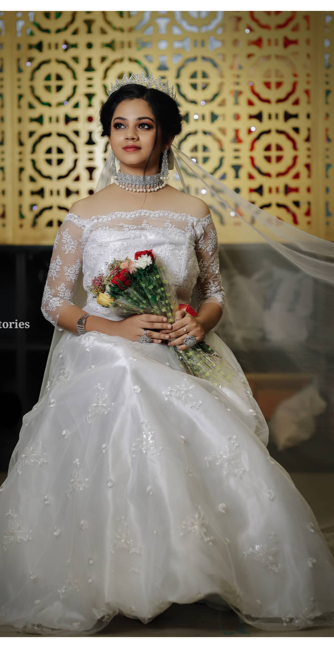 Grey Diamond Embellished Wedding Gown